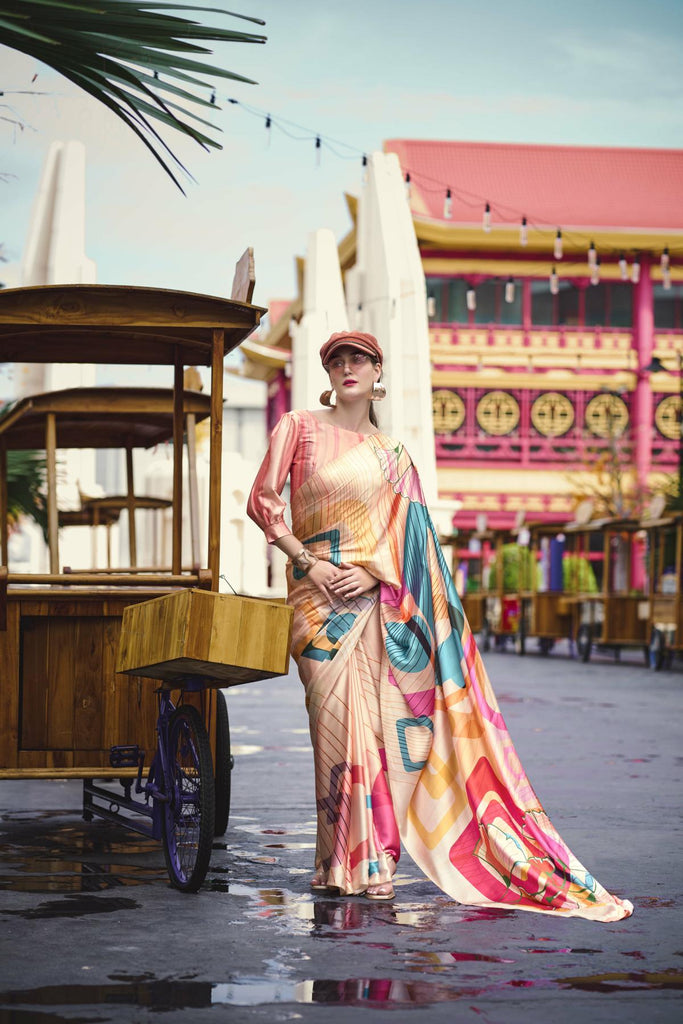 Multi Printed Satin Crepe Saree