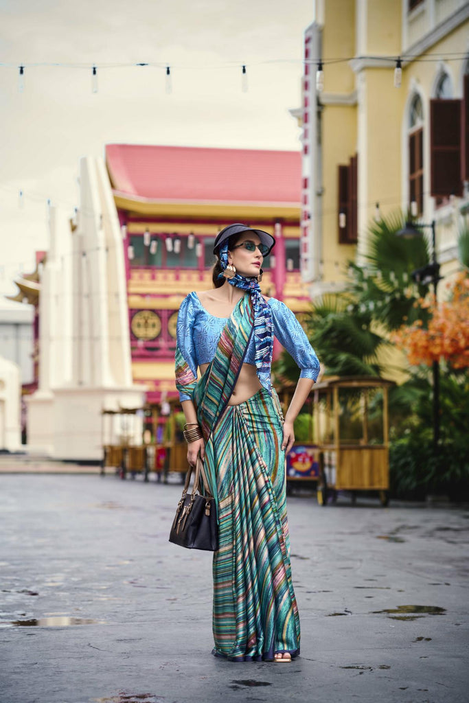 Multi Printed Satin Crepe Saree