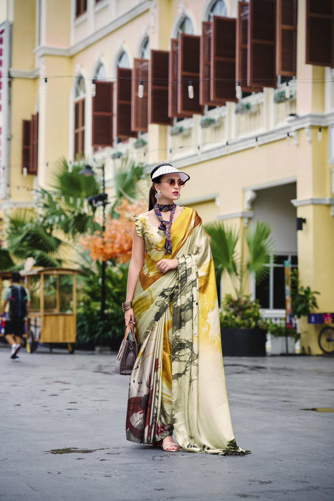 Multi Printed Satin Crepe Saree