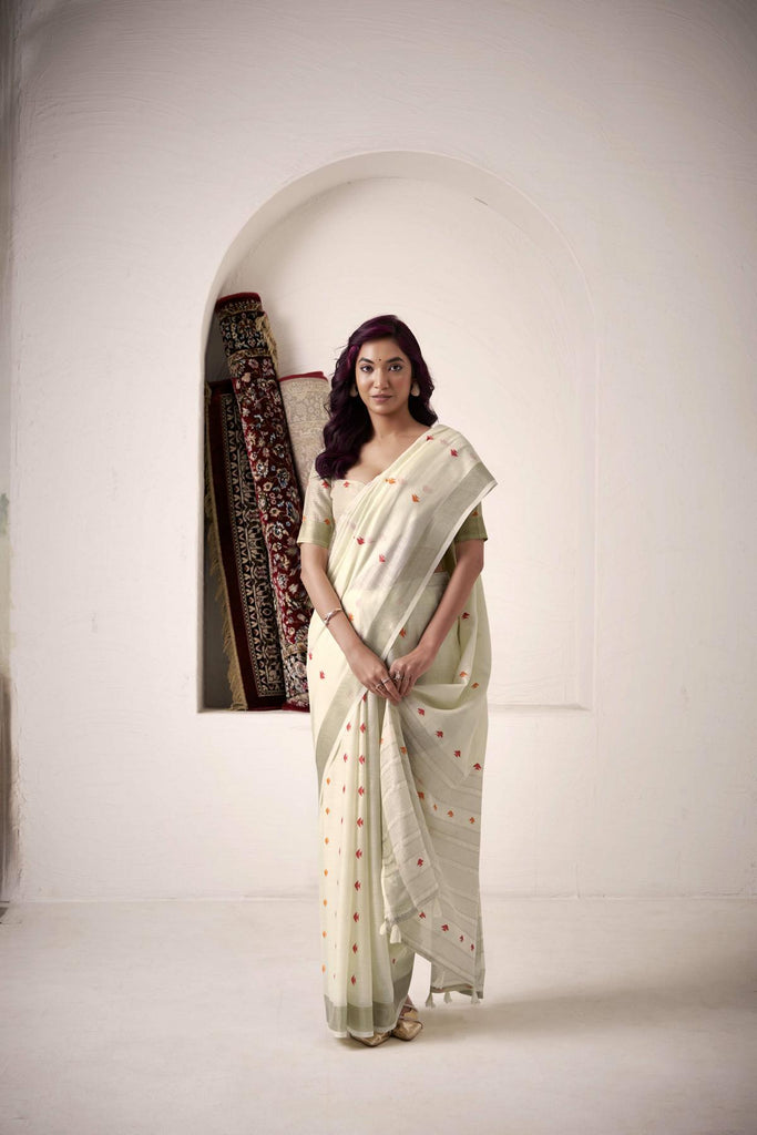 Linen Saree with a Touch of Zari
