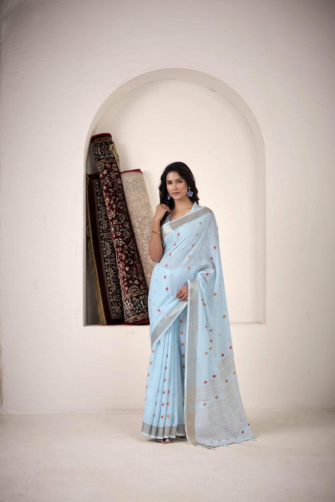 Linen Saree with a Touch of Zari