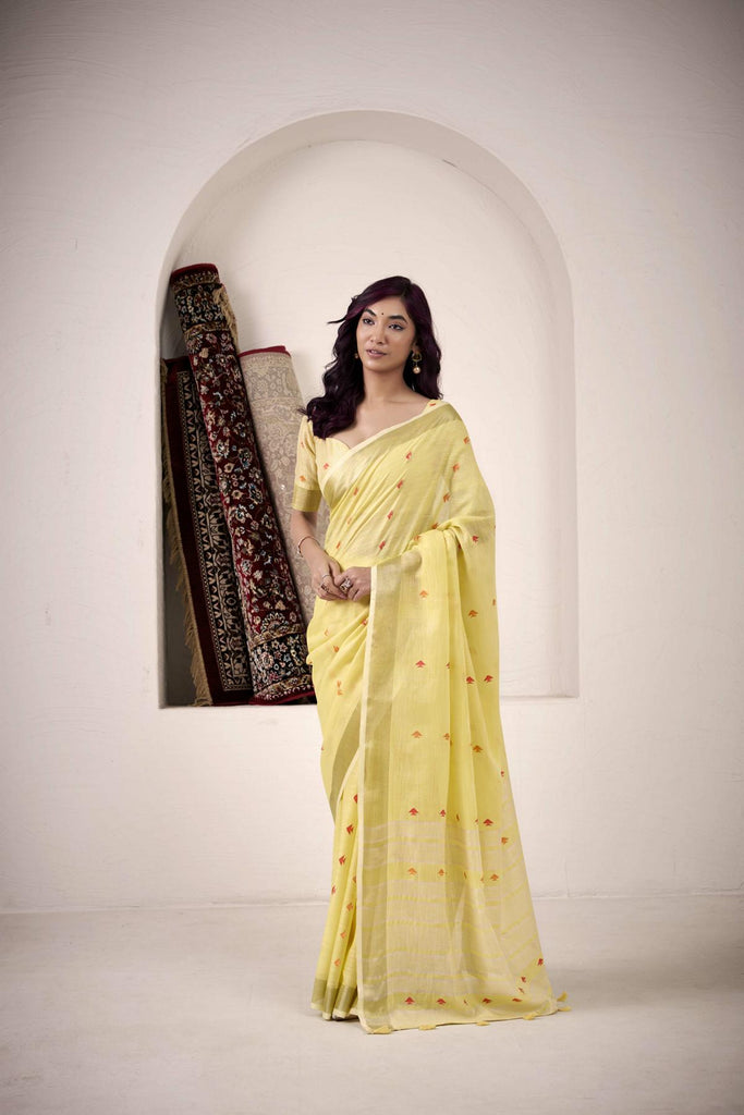 Linen Saree with a Touch of Zari
