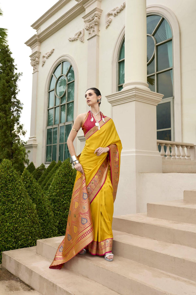 Draped in Royalty: Banarasi Silk with Golden Zari Grandeur