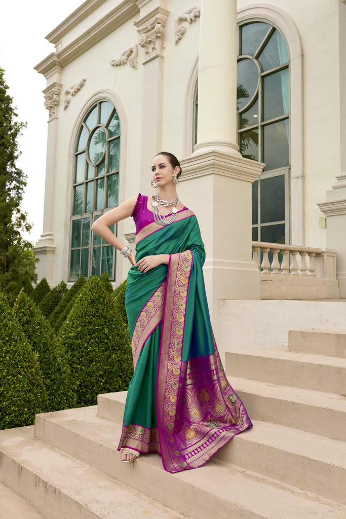 Draped in Royalty: Banarasi Silk with Golden Zari Grandeur