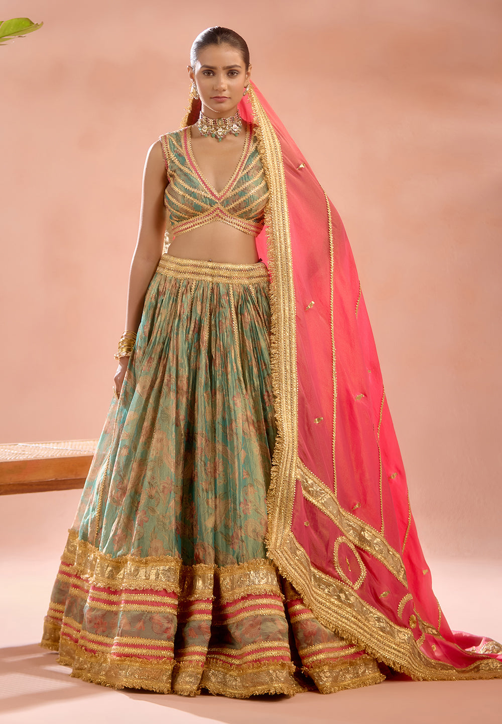 Green Tussar Lehenga