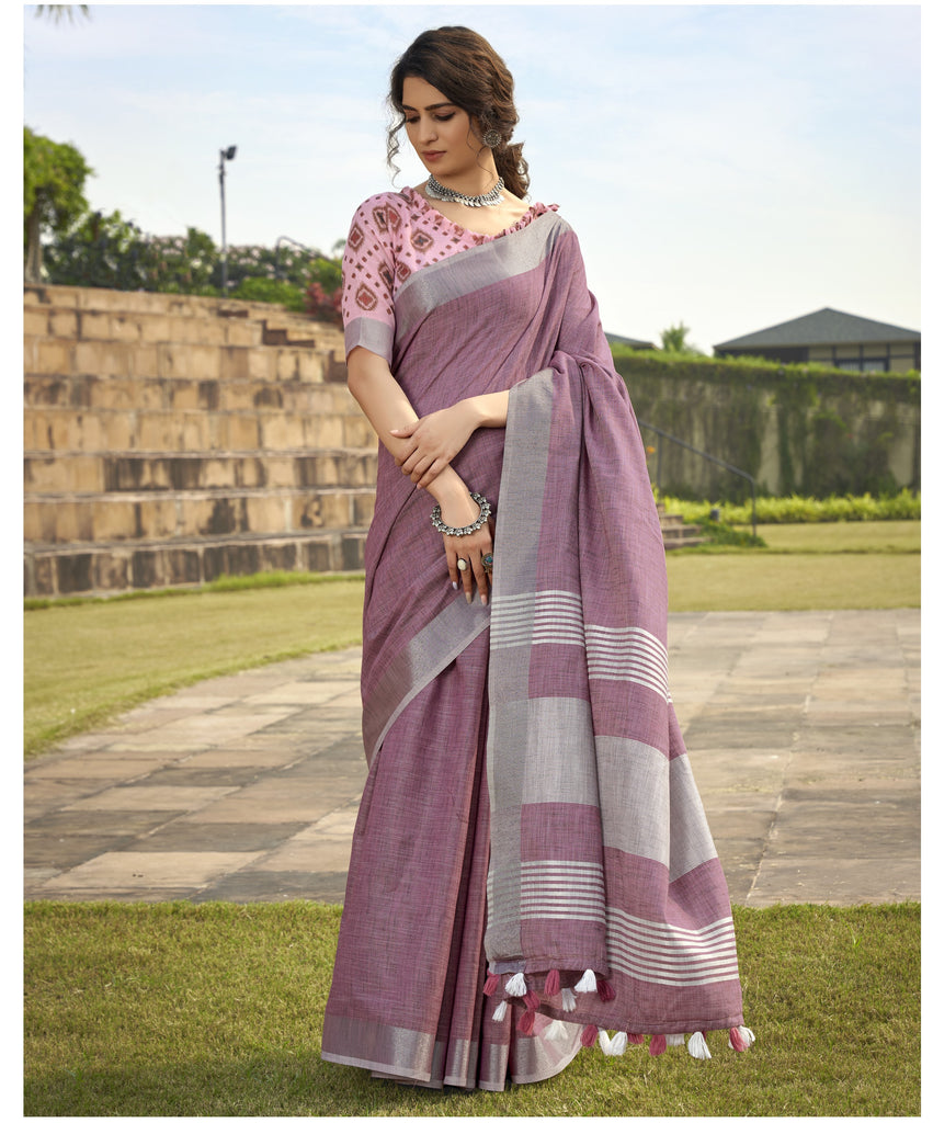 Silk Saree with a Touch of Silver Border