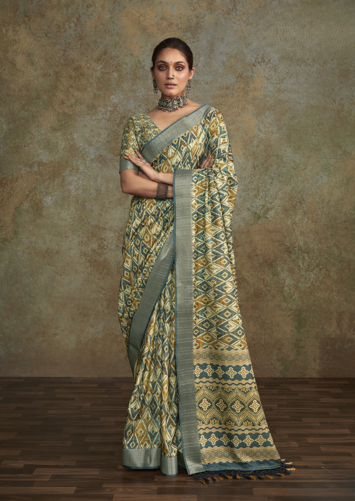 Printed Silk Saree with Lustrous Zari Border