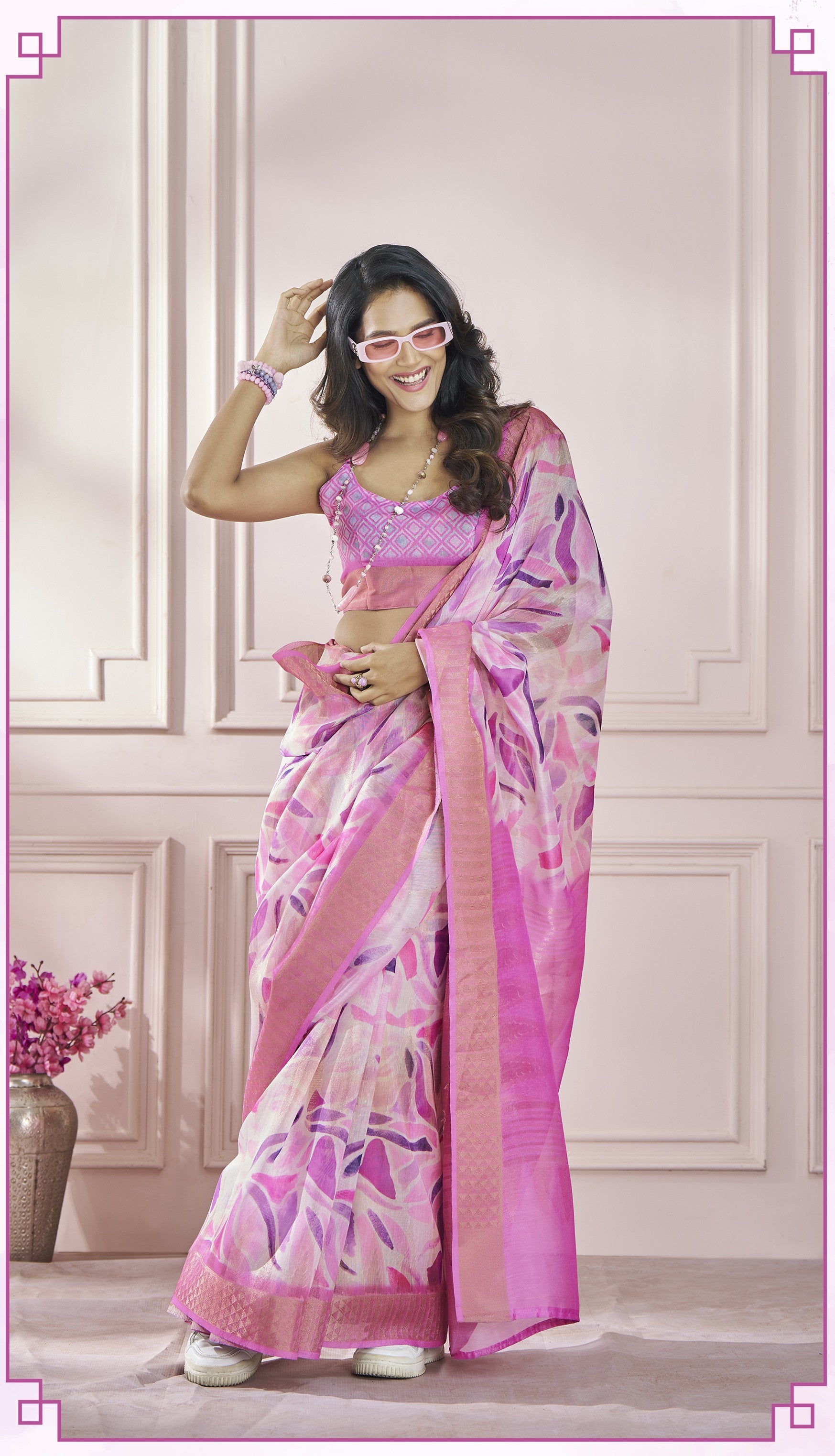 Printed Cotton Silk Saree with Zari border