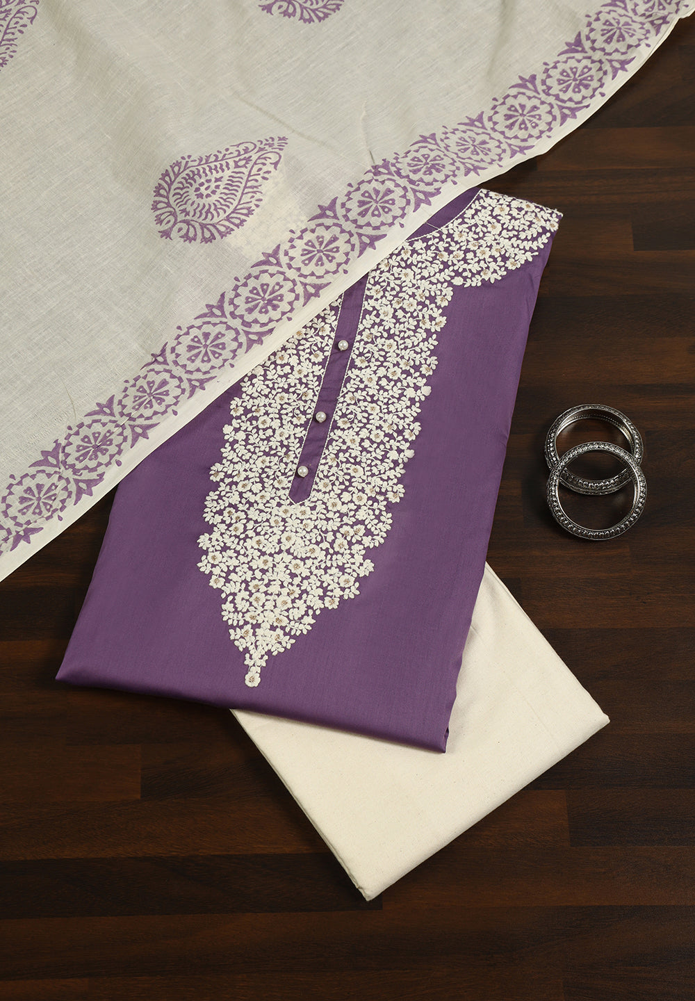 Cotton Unstitched Suit with Thread Work