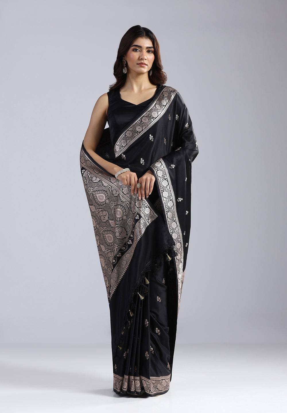 Banarasi Satin Silk Saree with Intricate Gold Zari Work