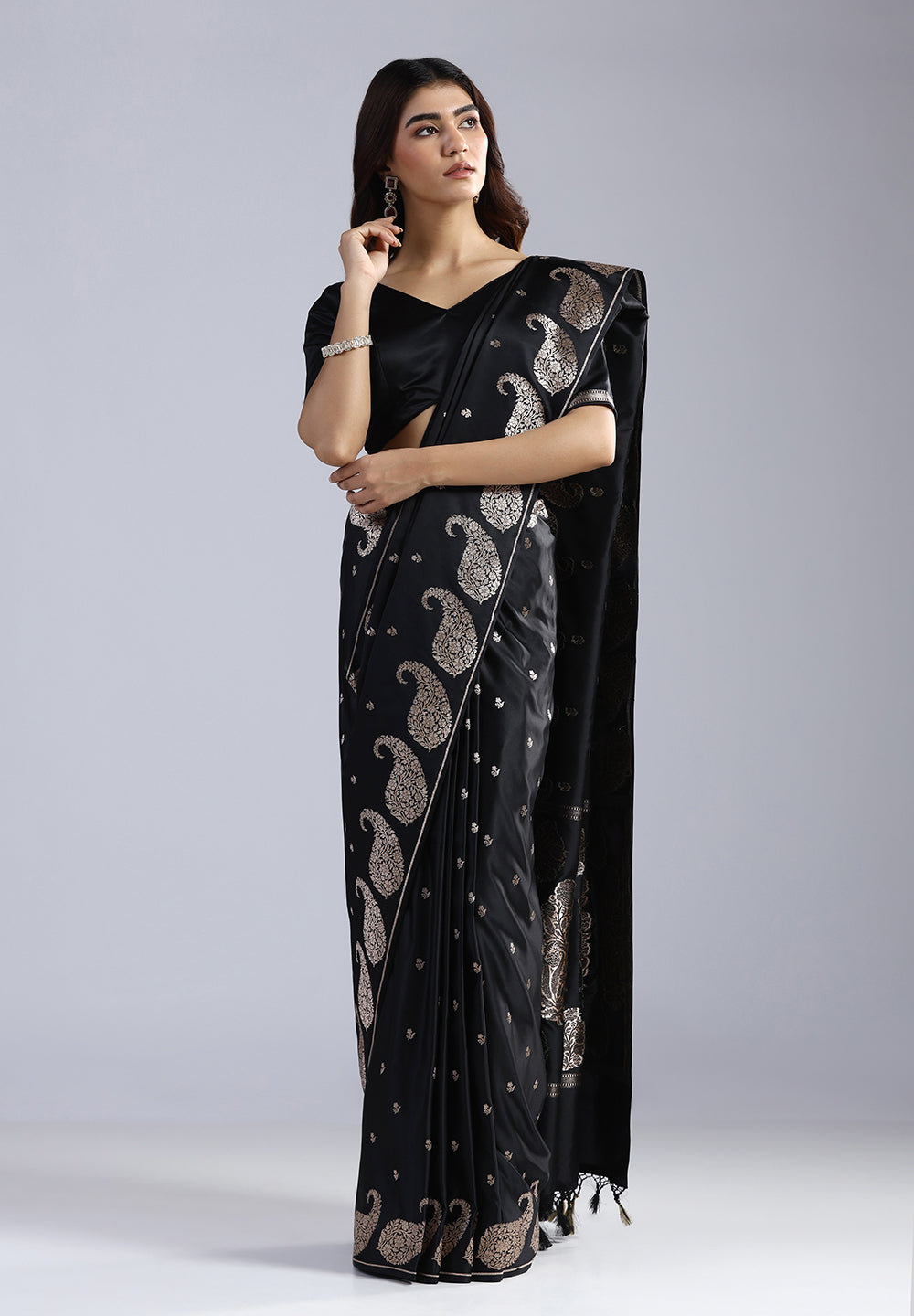 Banarasi Satin Silk Saree with Intricate Gold Zari Work