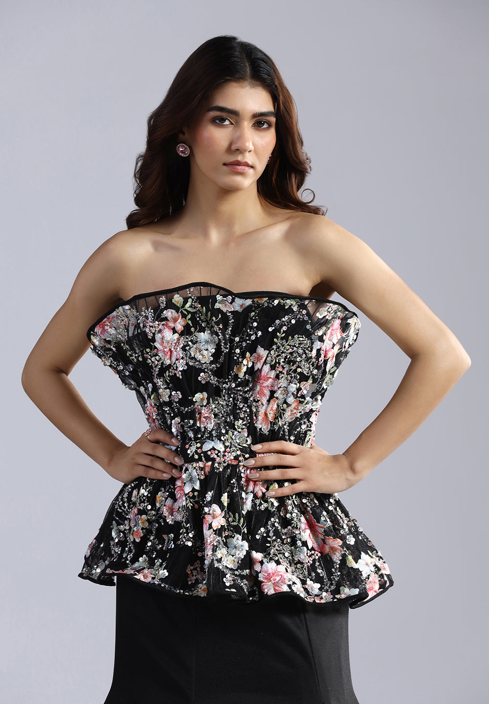 Get Black Peplum Gown With Skirt | Bombay Selections