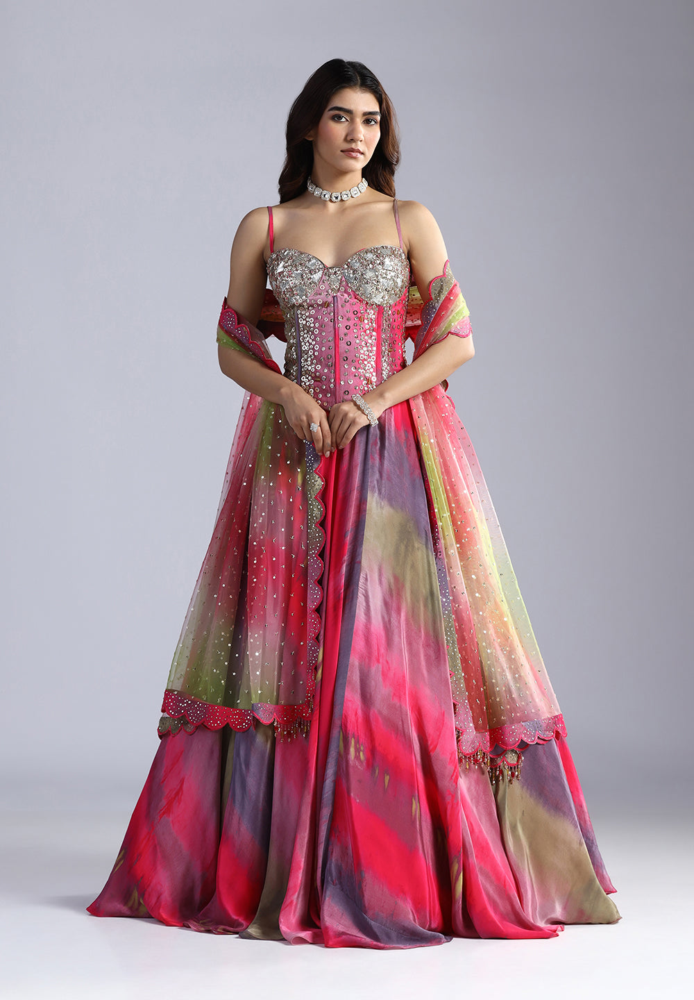 Hand-Embellished Corset & Ombré Lehenga Set