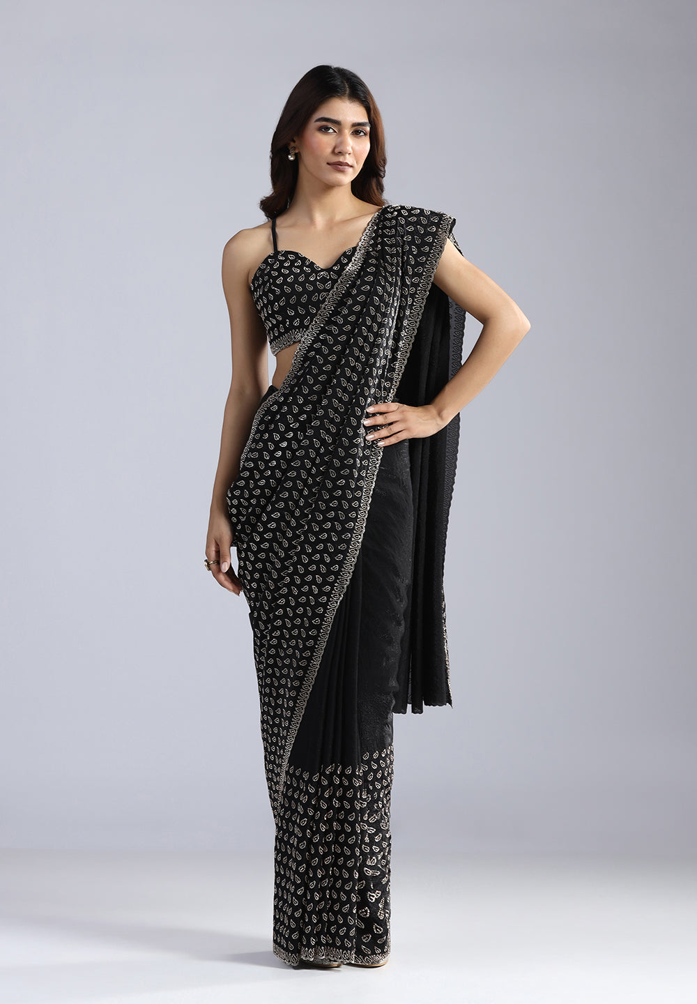 Premium Organza Saree Adorned with Hand-Placed Crystal