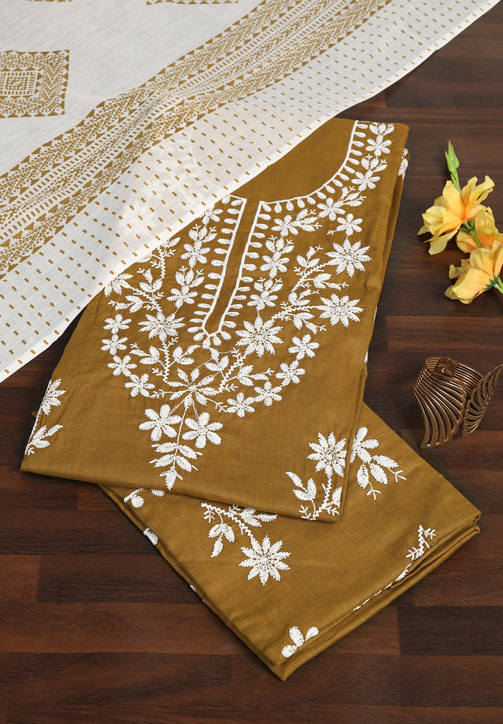 "Grace in Every Stitch: Cotton Unstitched Suit with Fine Resham Work"