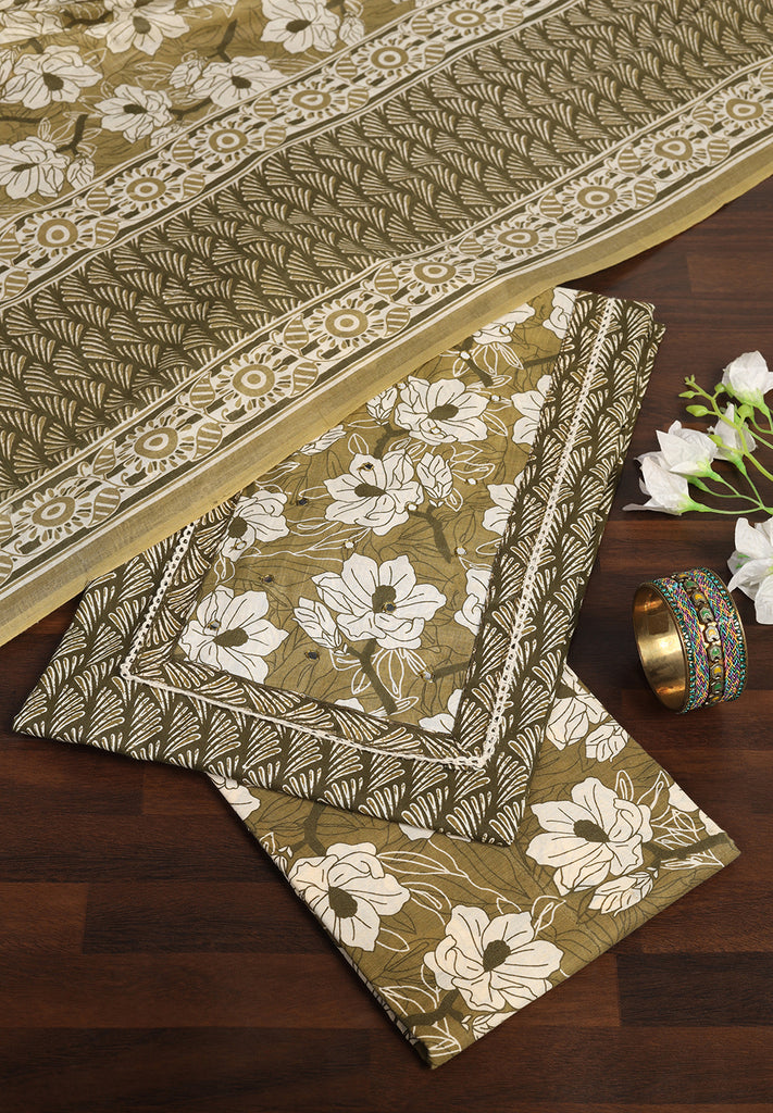 Grace in Every Thread: Cotton Unstitched Suit with Stylish Neck Patch