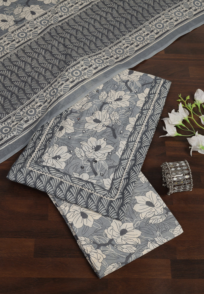 Grace in Every Thread: Cotton Unstitched Suit with Stylish Neck Patch