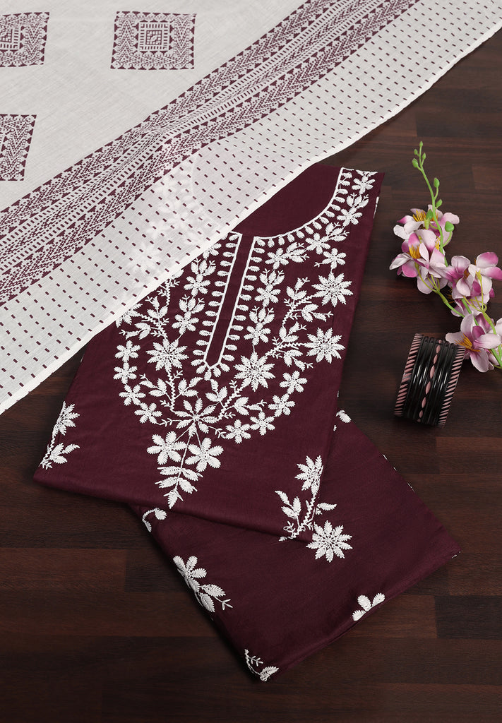 "Grace in Every Stitch: Cotton Unstitched Suit with Fine Resham Work"