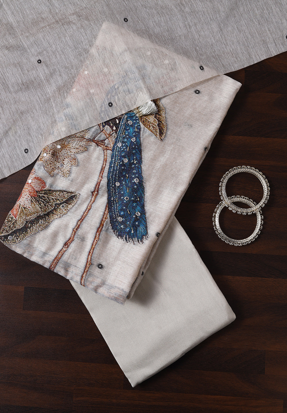 Kota Doria Fabric Unstitched Fabric Suit With Mirror Thread Work