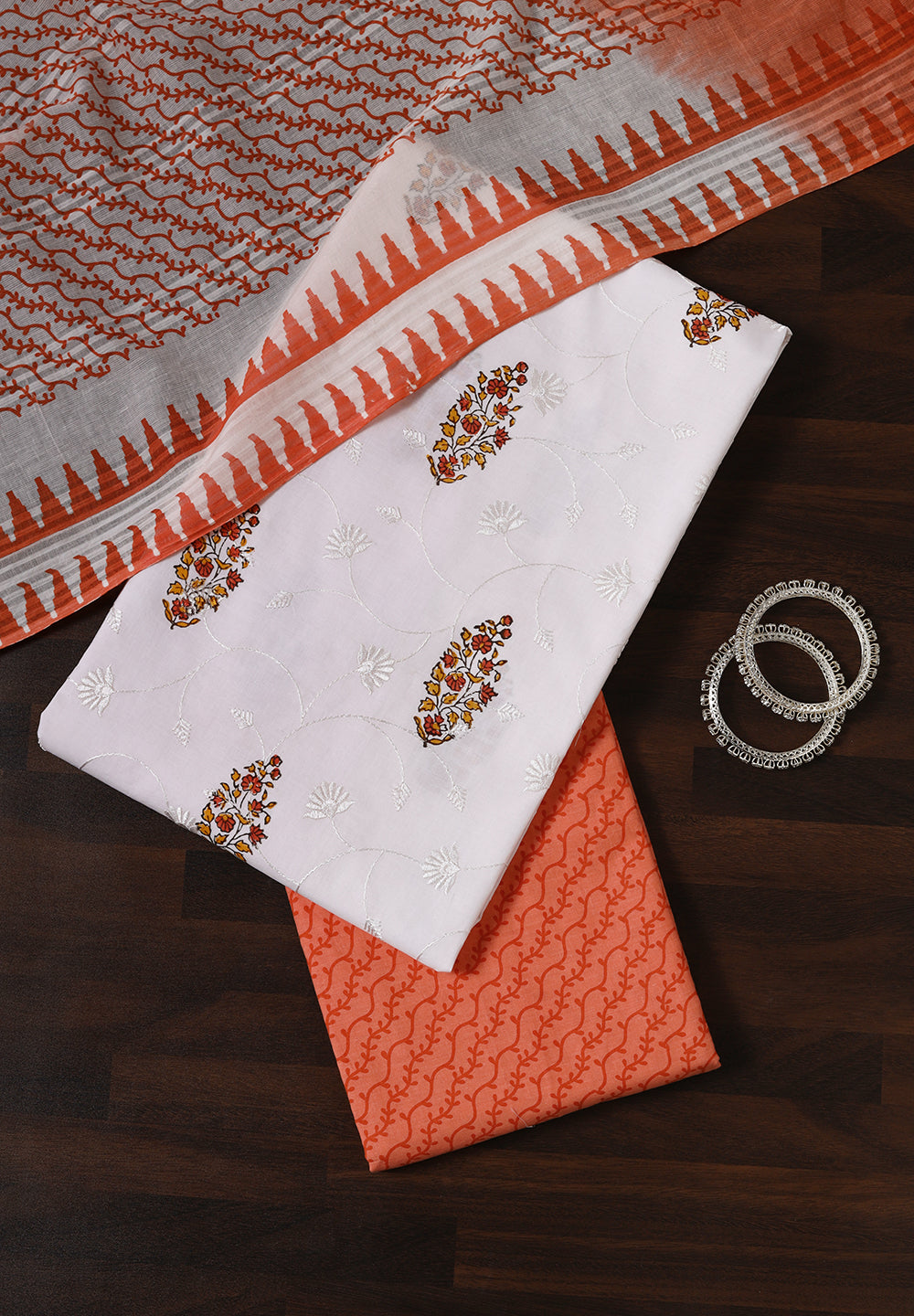 Printed Cotton Unstitched Suit With Thread Work