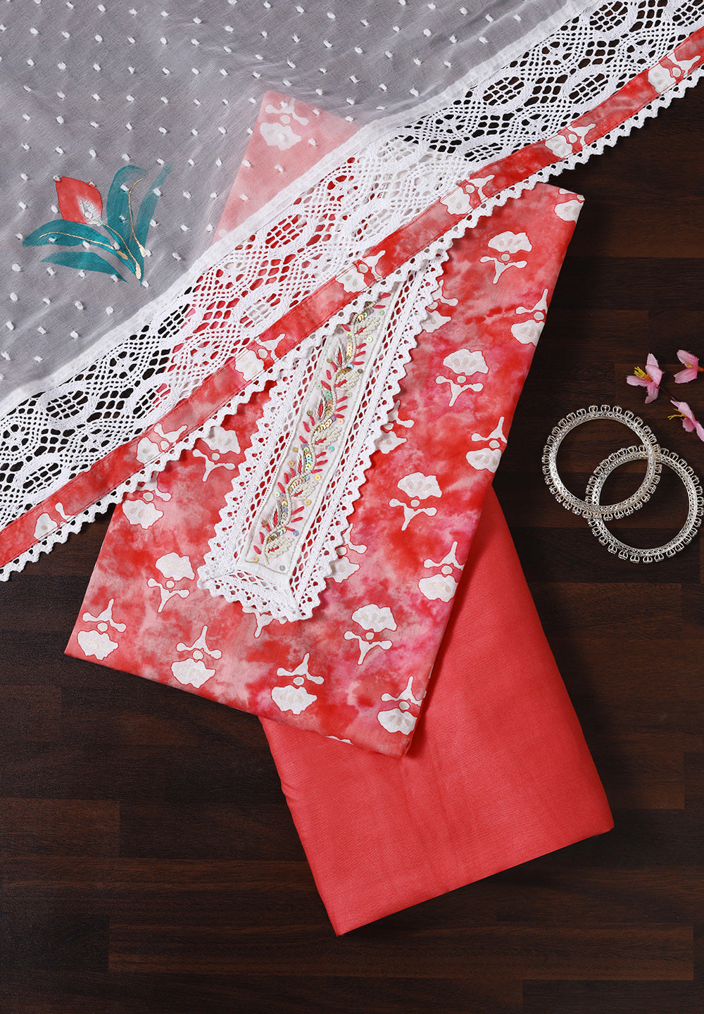 Cotton Unstitched Fabric Suit With Pearls Sequins Work