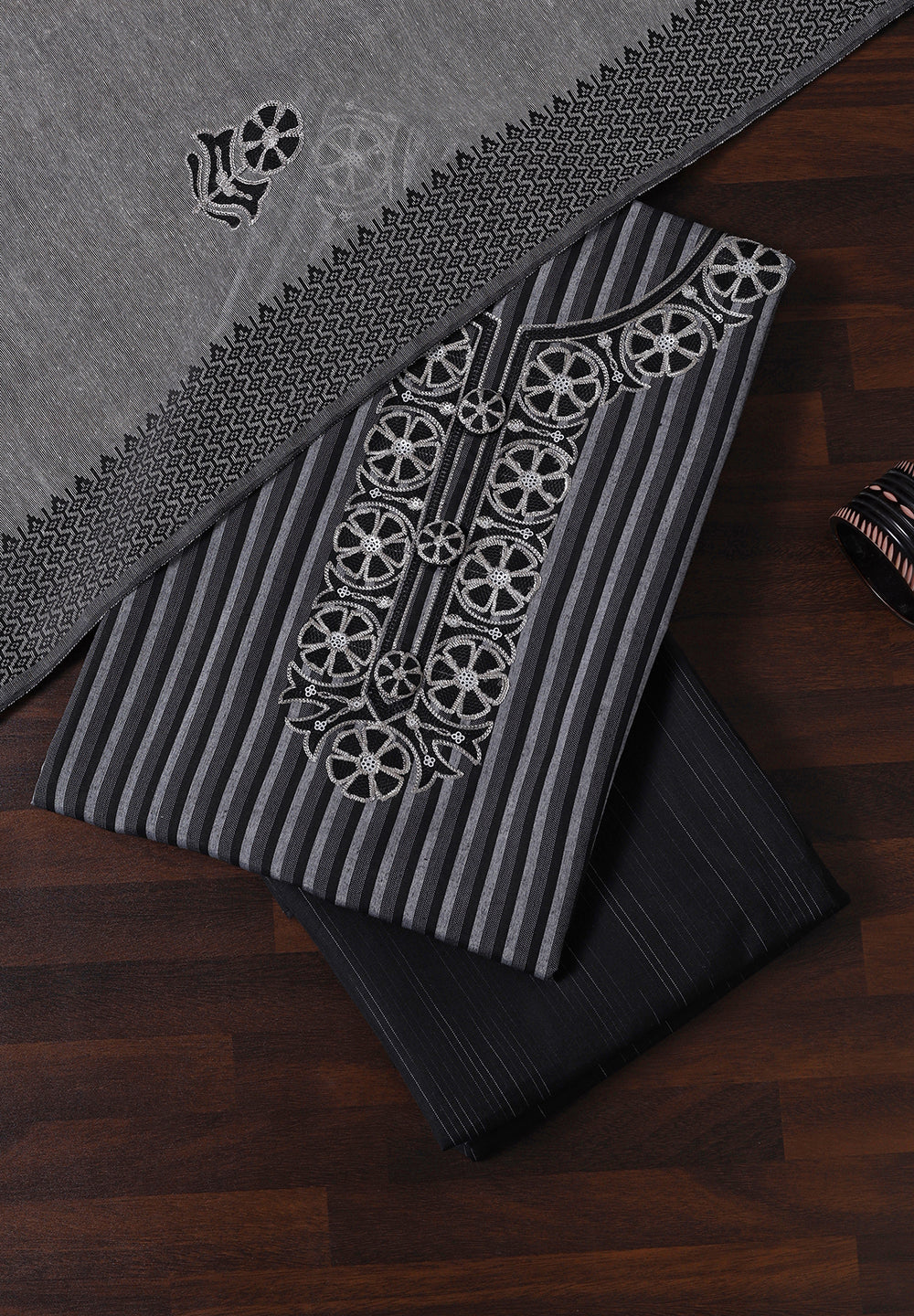 Grace in Every Thread: Cotton Printed Suit with Elegant Thread Accents