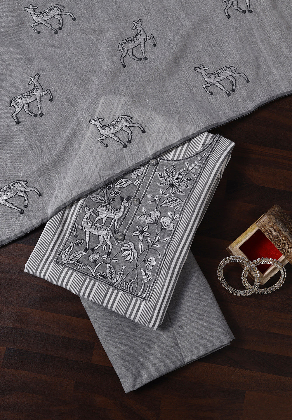 Grace in Every Thread: Cotton Printed Suit with Elegant Thread Accents