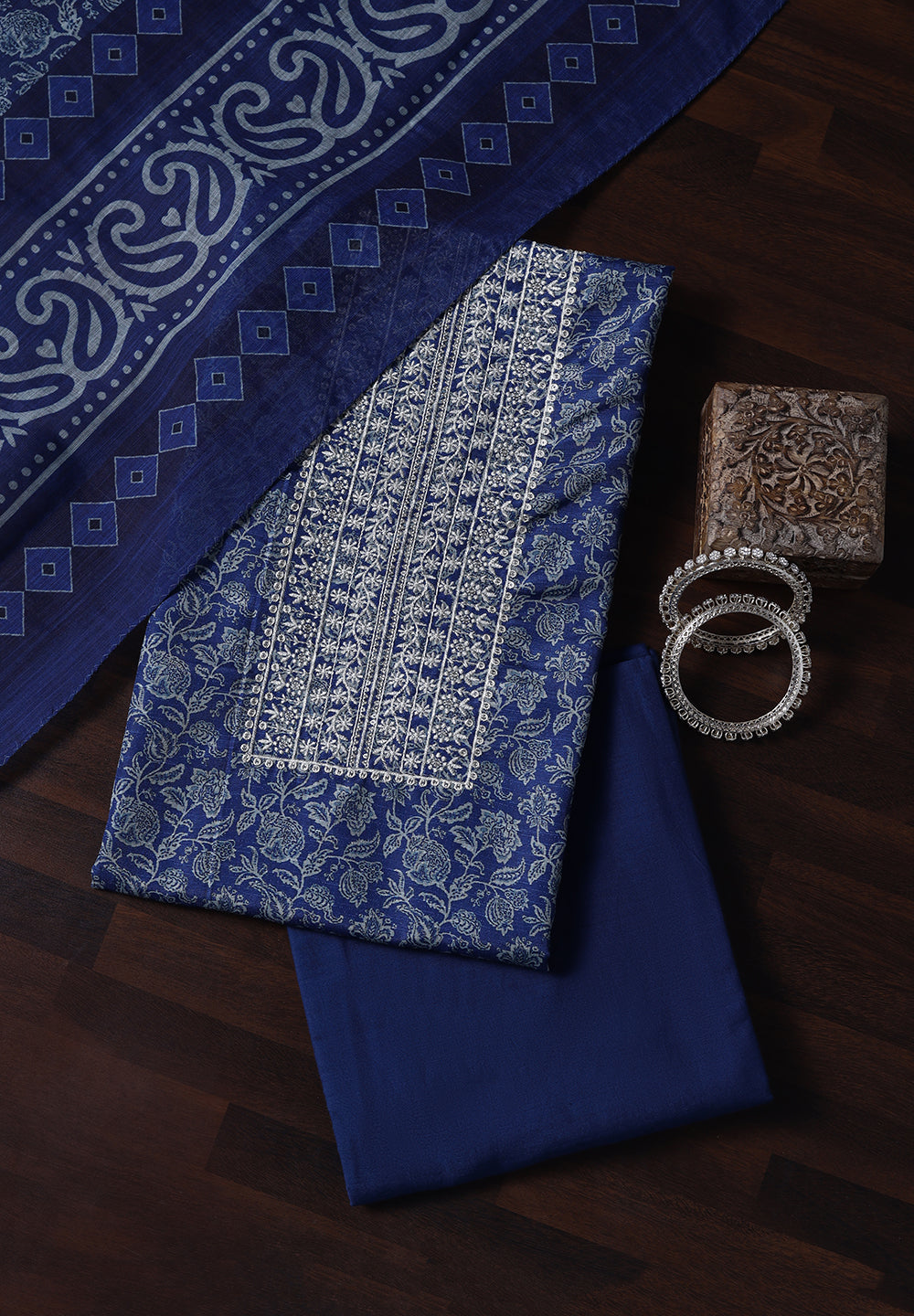 Timeless Charm: Blue Cotton Suit with Exquisite Thread Sequins Work