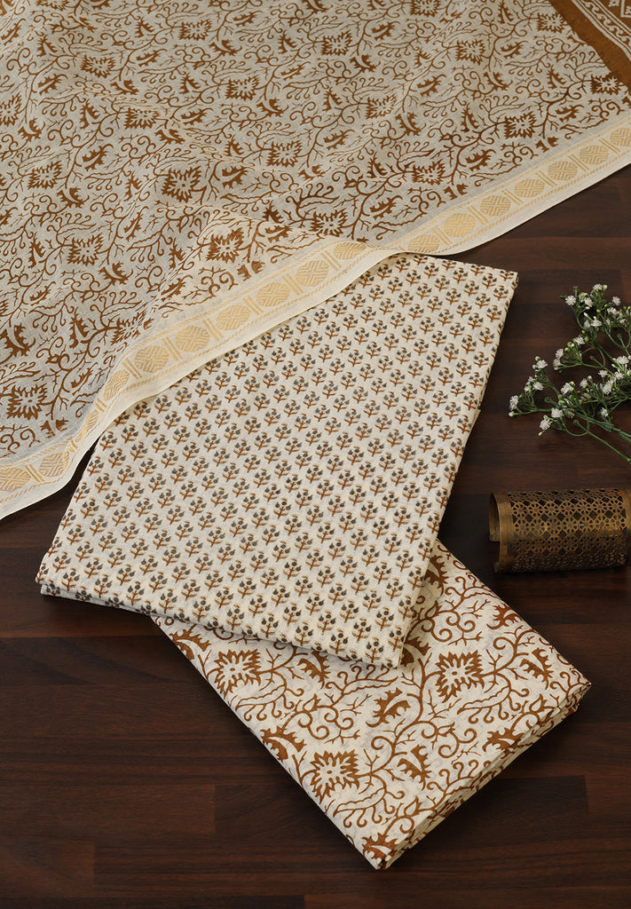 Coordinated in Comfort – Cotton Suit with Printed Dupatta & Bottom