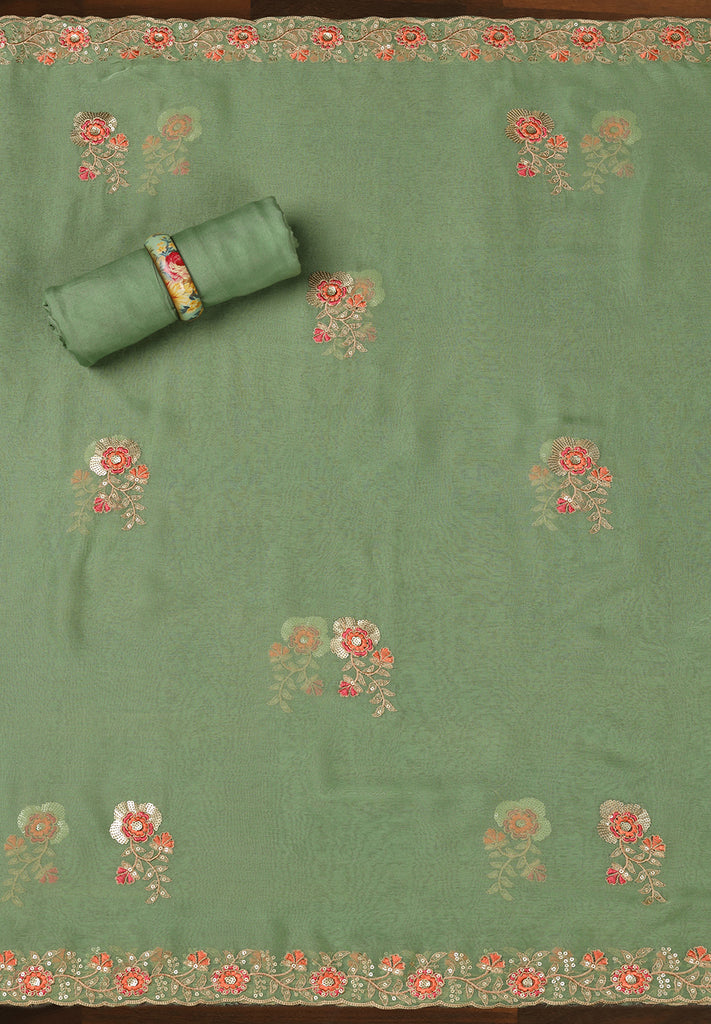 Buy Unstitched Green Multi Thread Work Suit | Bombay Selections