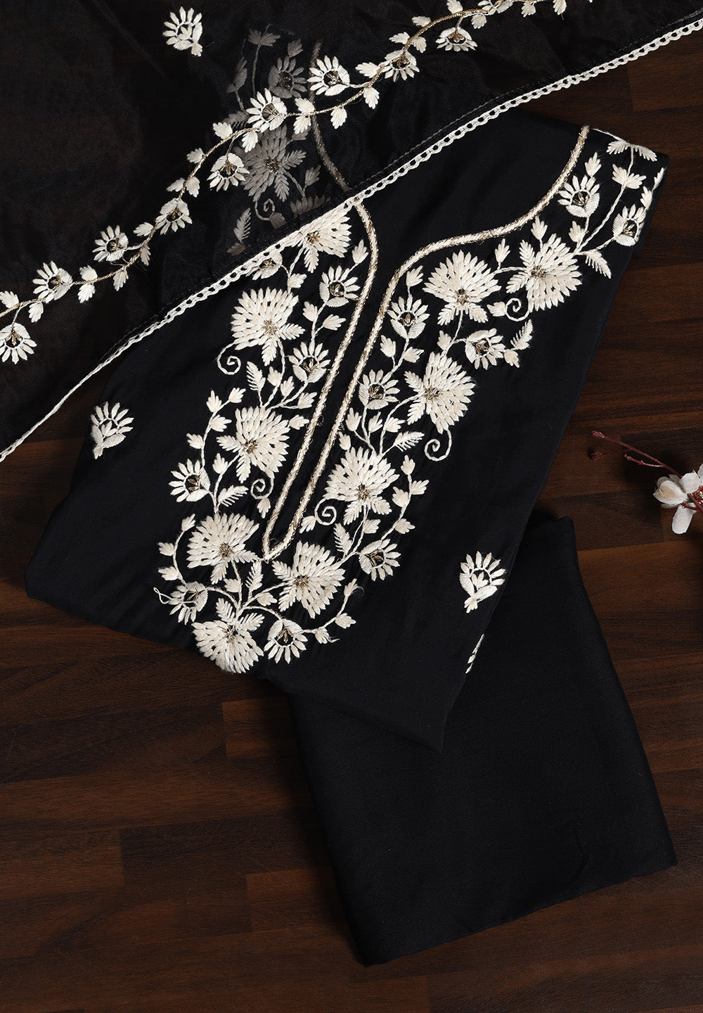 Grace in Every Stitch Silk Unstitched Suit with Fine Resham Work