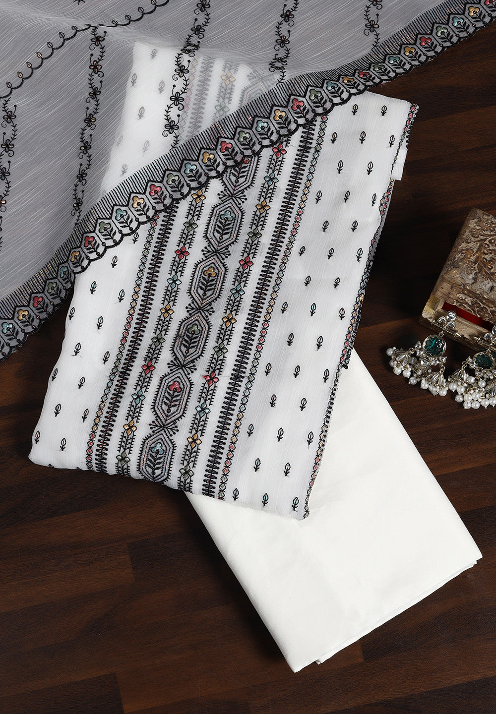 Grace in Every Stitch Chiffon Unstitched Suit with Fine Resham Work