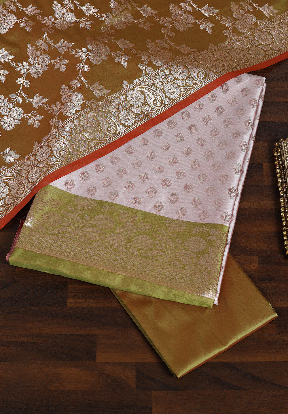 Elegant Fabric Suit with Contrast Border & Intricate Zari Work