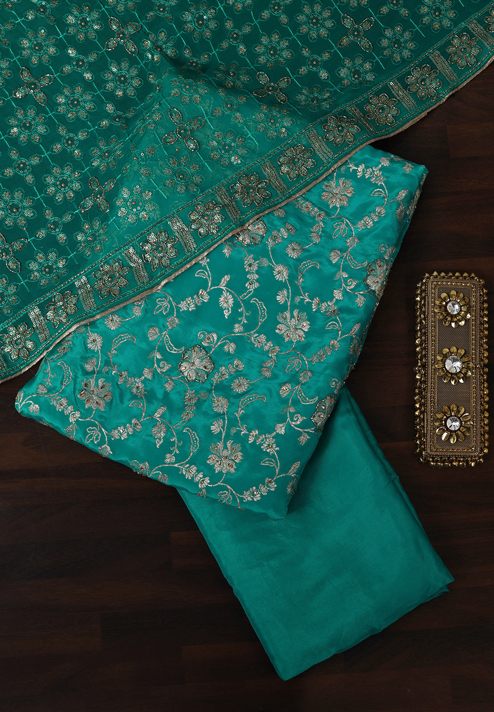 Silk Unstitched Suit with Fine Pearls Moti Work