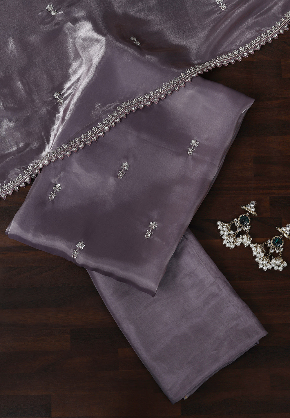 Organza Unstitched Suit with Fine Zakan Work