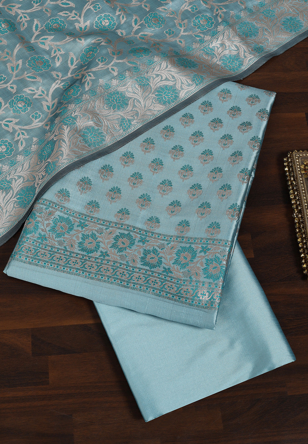 Banarasi Silk Unstitched Suit with Intricate Zari