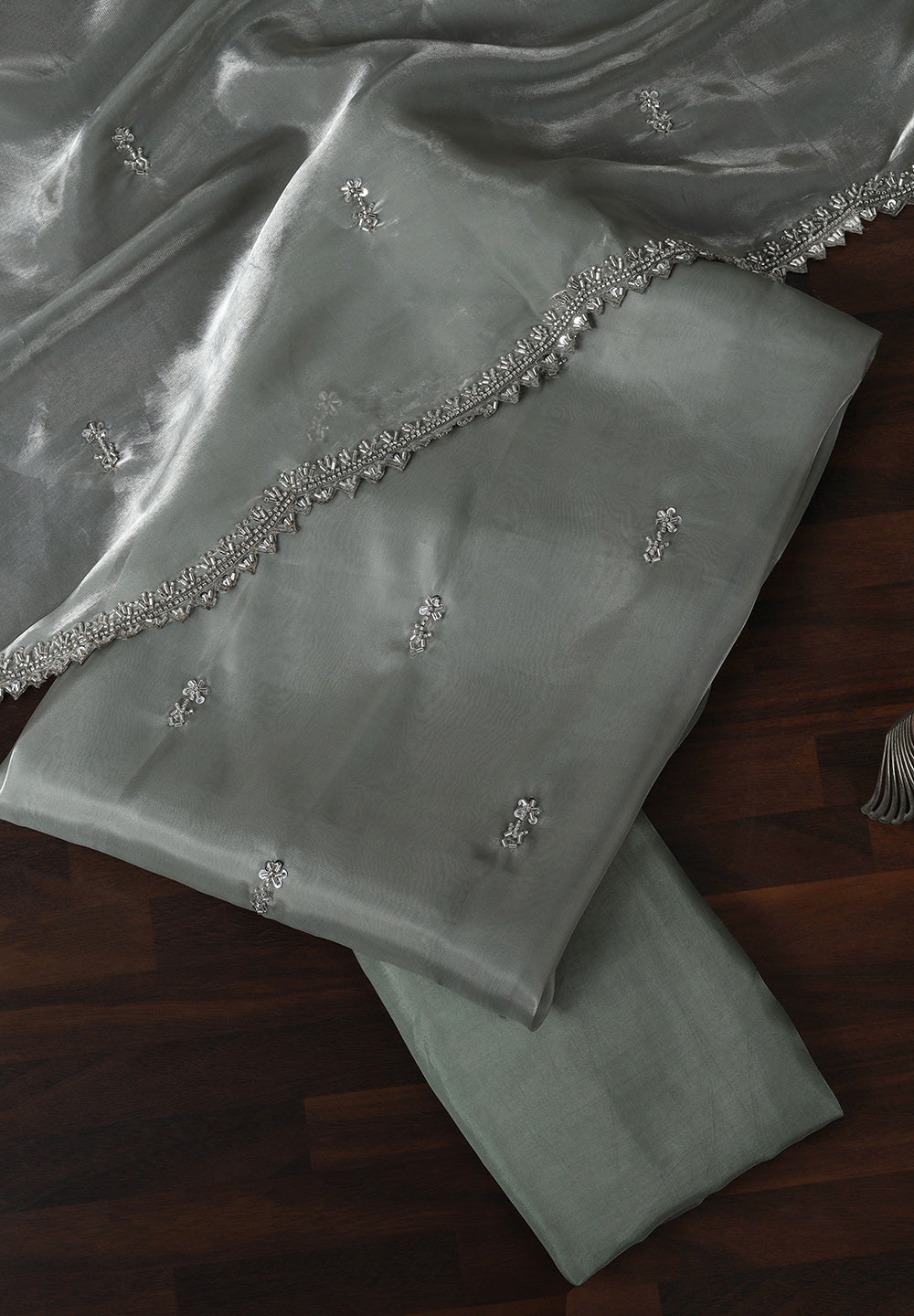Organza Unstitched Suit with Fine Zakan Work