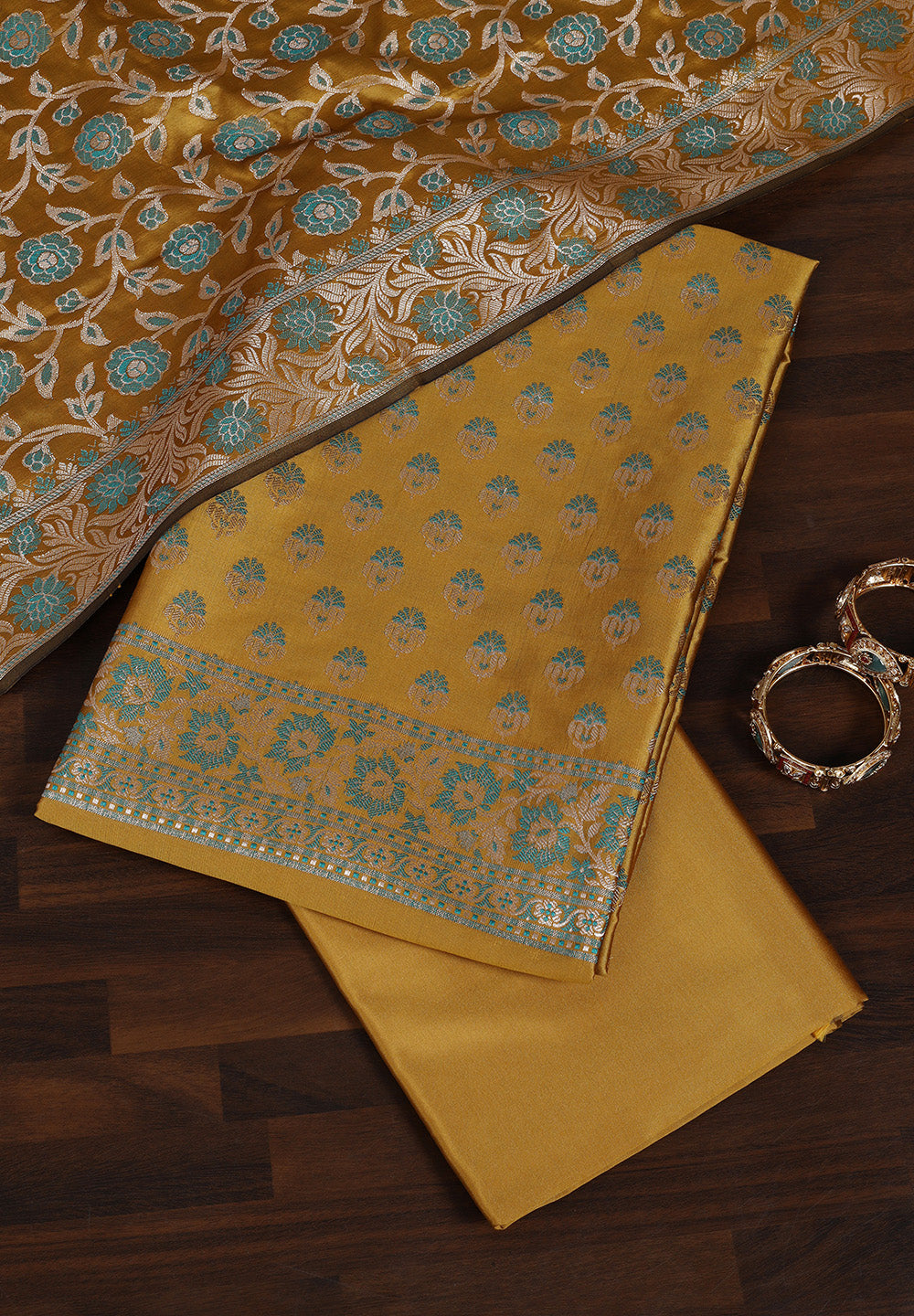 Banarasi Silk Unstitched Suit with Intricate Zari