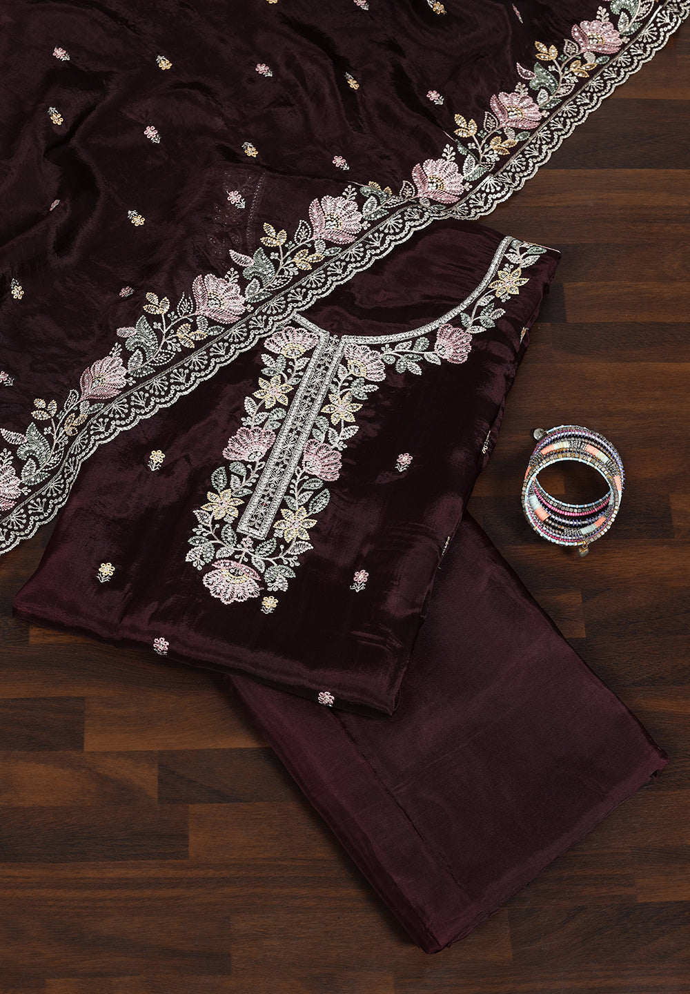 Designer Uppada Silk Suit with Thread Zarkan Work