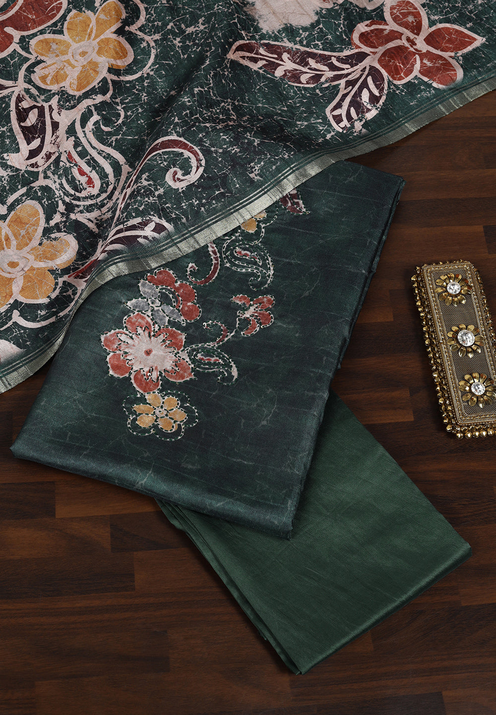 Tussar Unstitched Suit with Sequins Thread Work