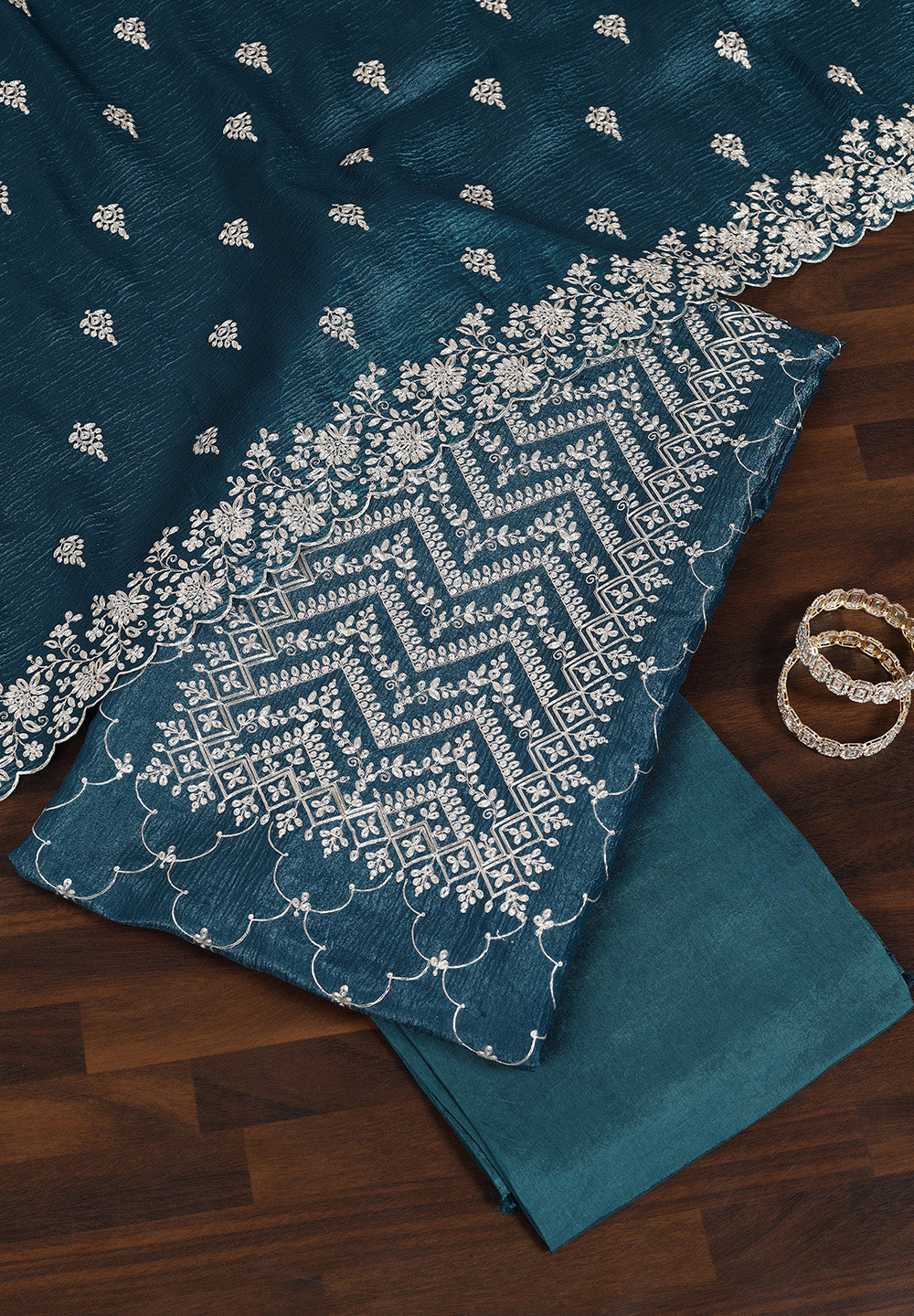 Elegant Crush Tissue Unstitched Suit with Exquisite Aari Work