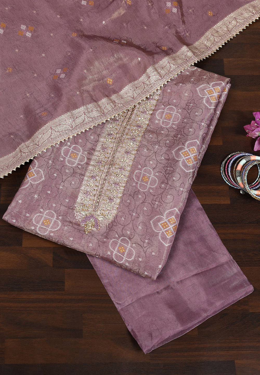 Banarasi Zari Work Suit with Art Silk Dupatta