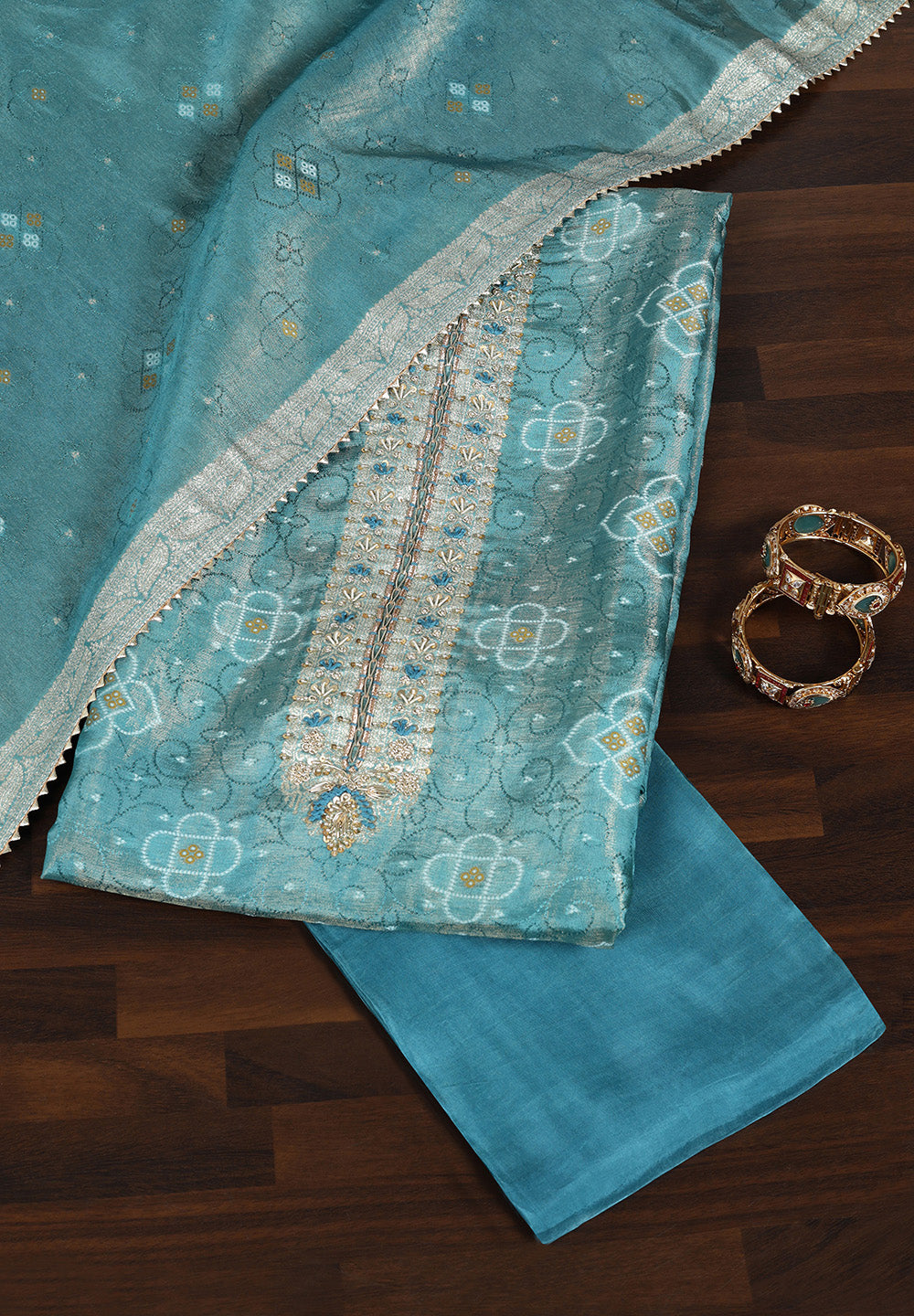 Banarasi Zari Work Suit with Art Silk Dupatta