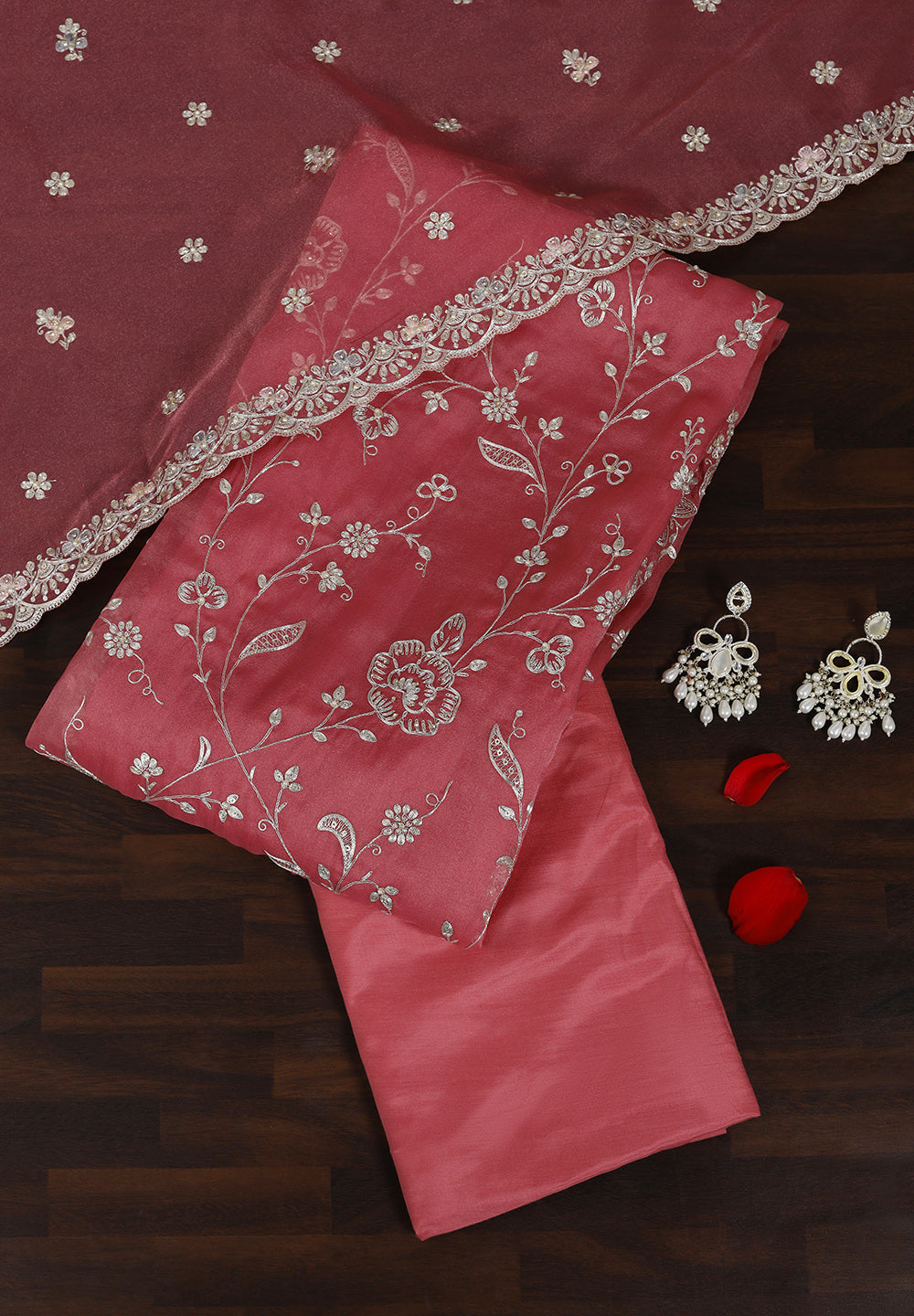 Tissue Suit Adorned with Aari & Pearl Embellishments