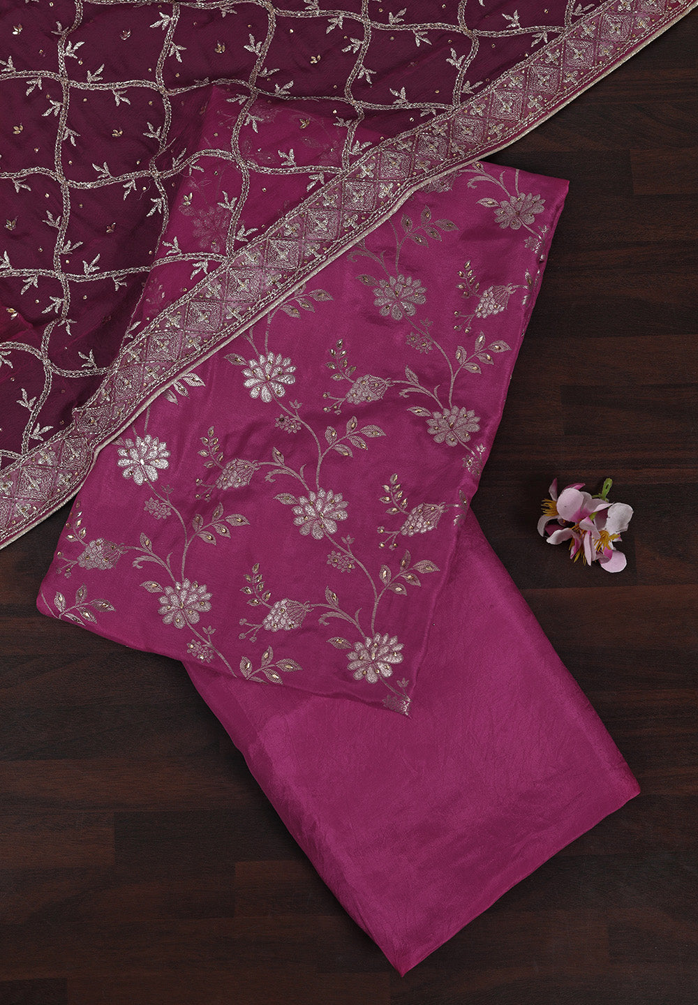 Silk Unstitched Suit with Fine Pearls Moti Work