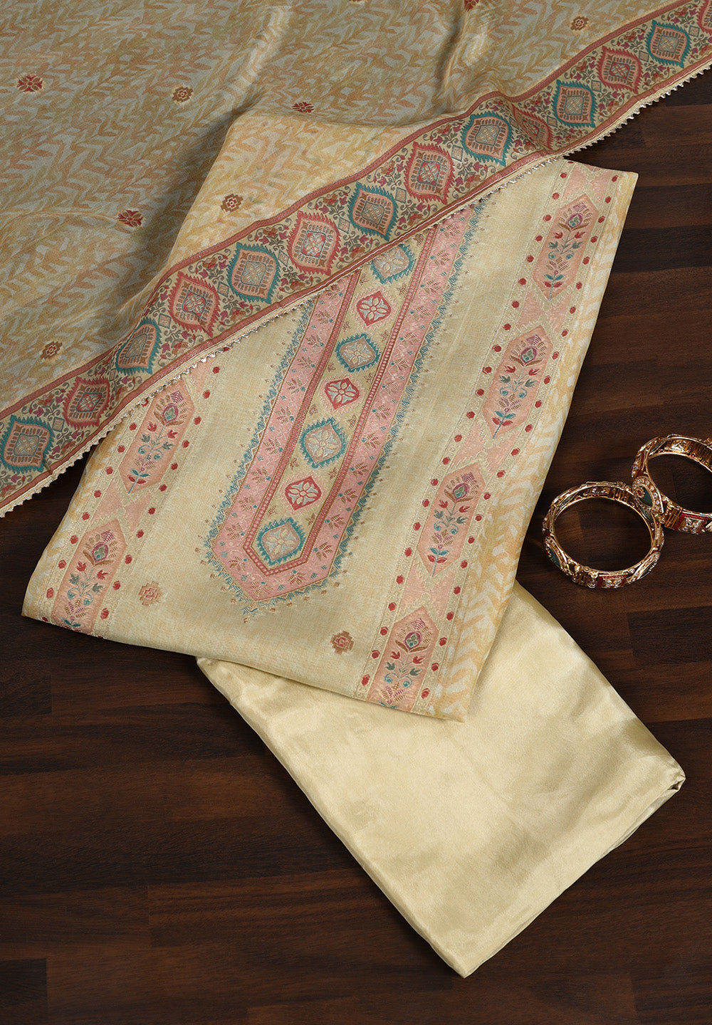 Georgette Unstitched Suit with Zari & Gota Work