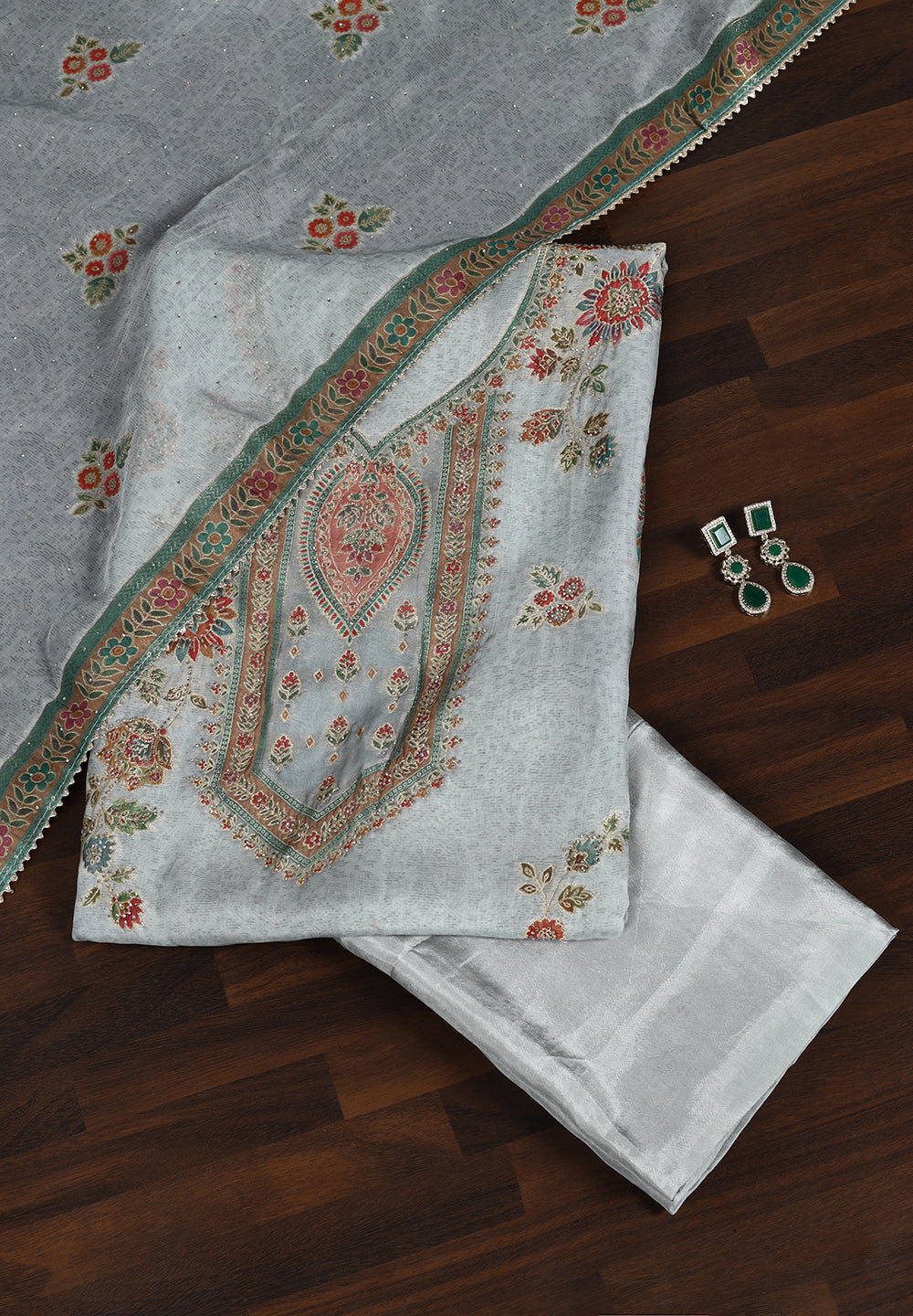 Georgette Unstitched Suit with Stone Work