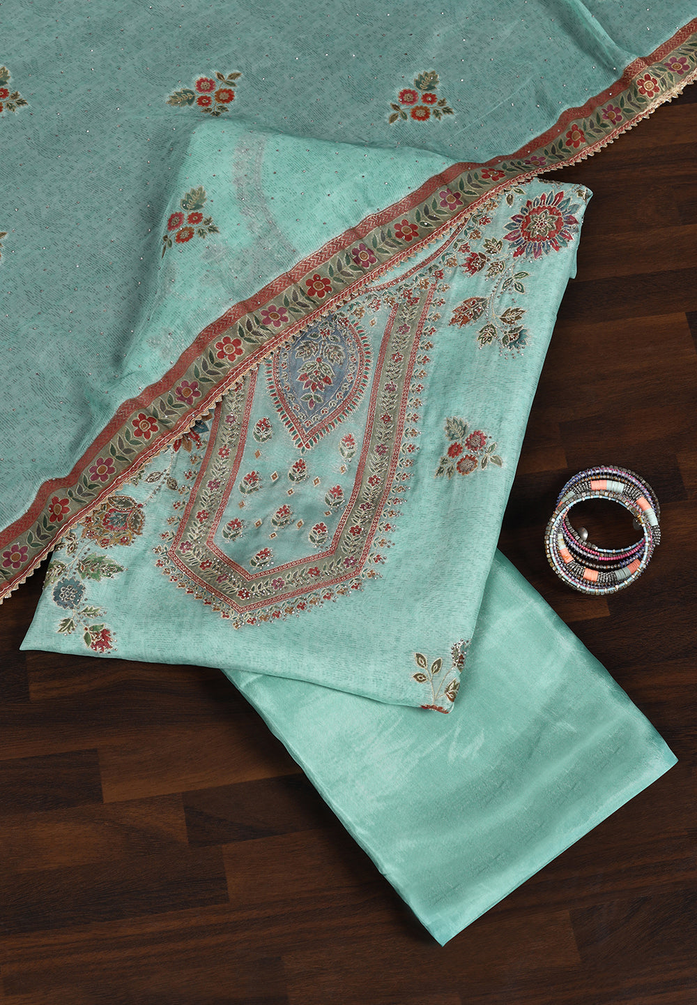 Georgette Unstitched Suit with Stone Work