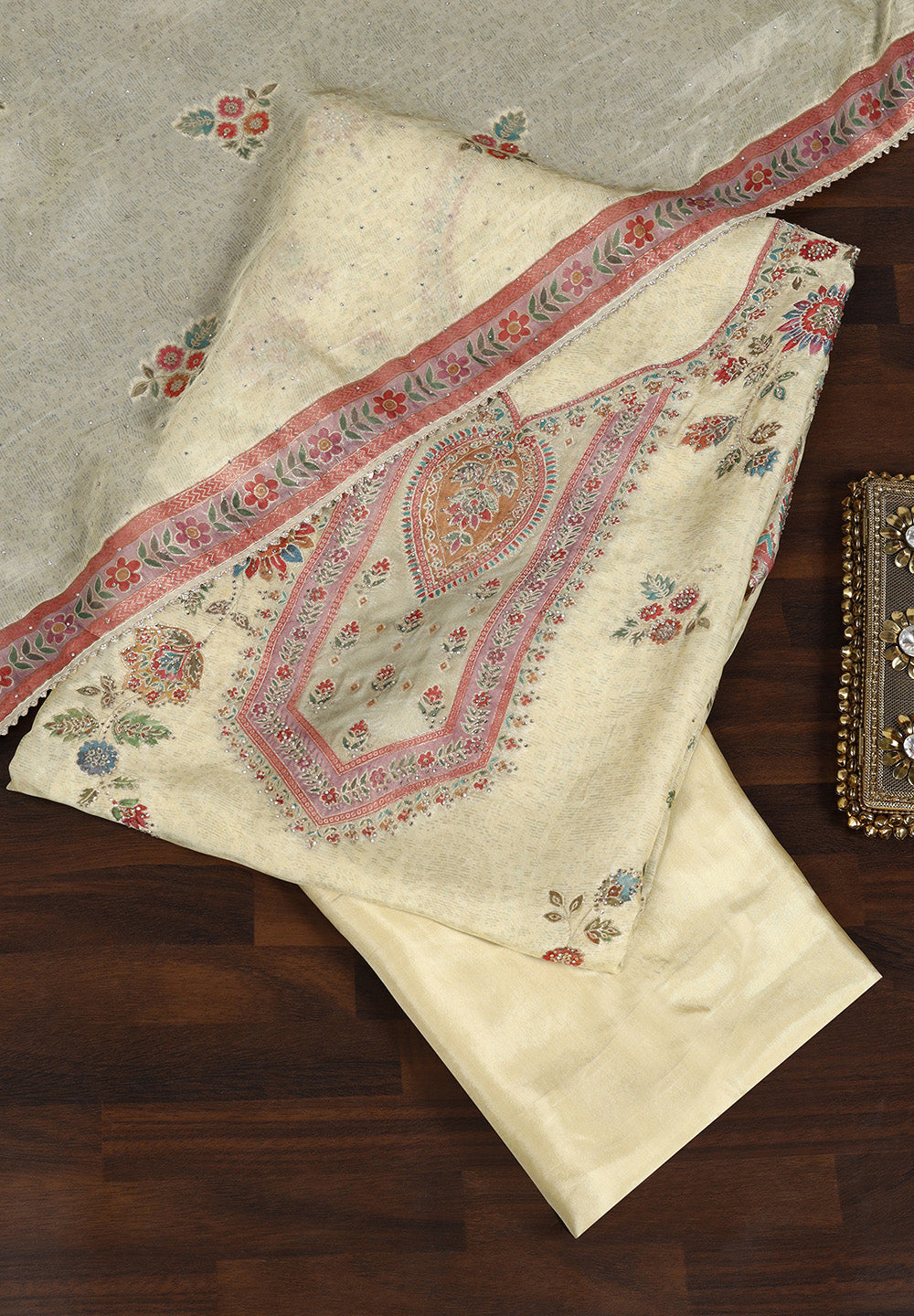 Georgette Unstitched Suit with Stone Work