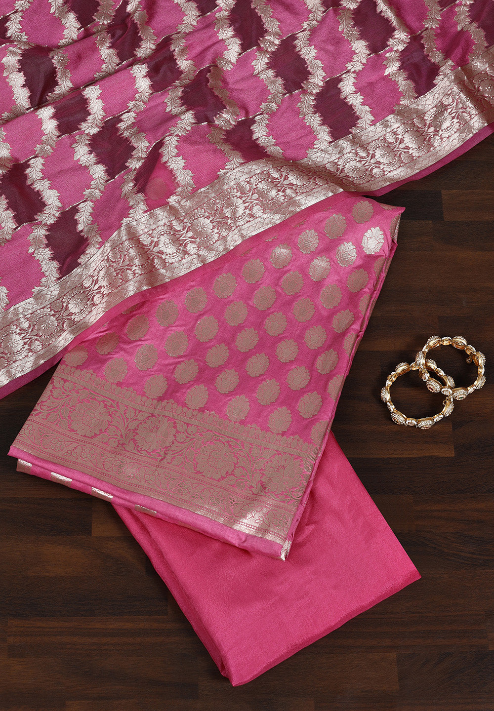 Blush Banarasi Style Suit with Gold Zari Buti & Border